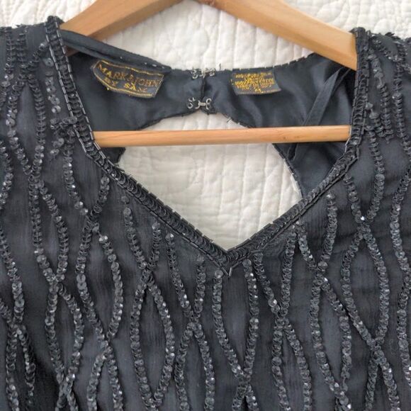 Vintage 1980s Beaded Dress Mark & John by Sam 100% Silk Black Cocktail Medium - Picture 4 of 13